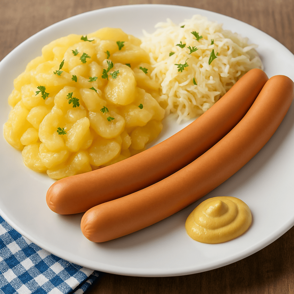 Würstchen mit Kartoffel- und Krautsalat
